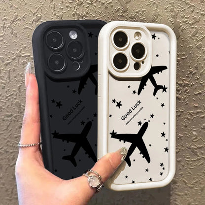 Shockproof Luxury Airplane Pattern Silicone Case For iPhone 16 15 14 Pro Max 11 12 13 Pro 16E XR 15 16 Plus Soft TPU Phone Cover