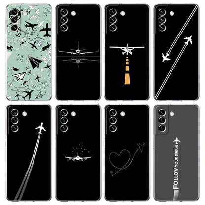 Phone Case For Samsung Galaxy S25 S24 S23 FE S22 Ultra S20 S21 5G S10 S9 Plus S10E S8 Soft Clear Cover Premium Airplane Pattern
