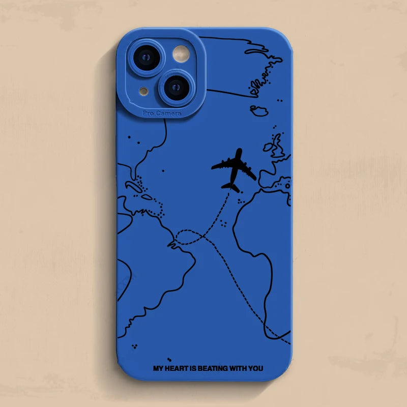 Travel-nspired Airplane Route Desian Phone Case For iPhone 16 15 14 13 12 11 Pro Max Mini 7 8 Plus XR XS Max Soft Silicone Cover