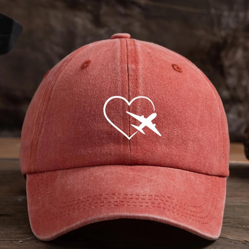 Fashionable unisex baseball cap with fun heart-shaped airplane print