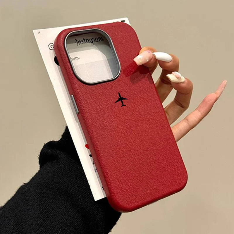 Airplane Lichee Design Leather Phone Case For iPhone 17 16 15 14 Pro Max 13 12 11 XS X XR 7 8 16 Plus SE2 Shockproof Soft Cover