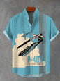 Men's stylish airplane print short sleeve shirt polyester fabric suitable for summer vacation