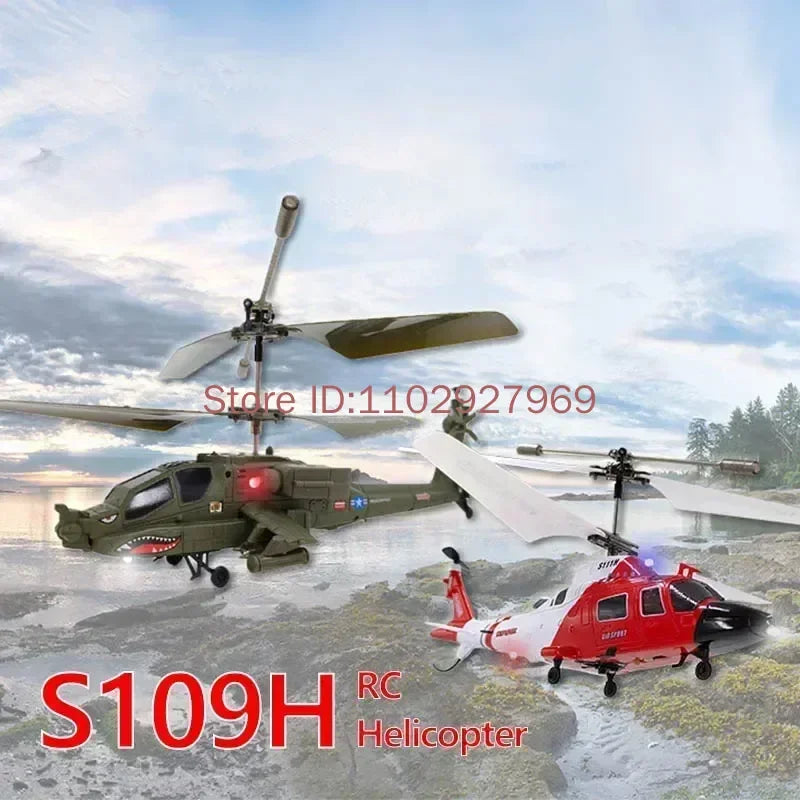 Simulation Apache Twin Paddle S109 20cm Multi-Function Remote Control Electric Helicopter Toy for Kids Small Aircraft Model Gift